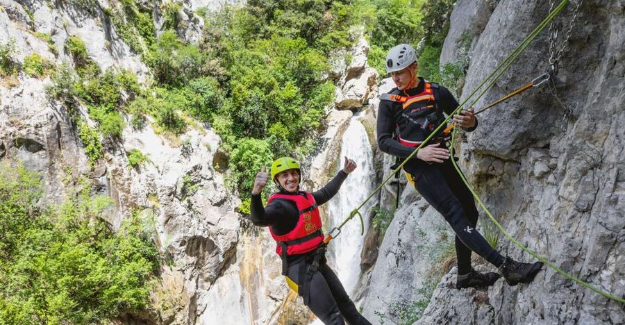 From Split/Šestanovac: Extreme Canyoning on Cetina River - Getting suited up beside the Cetina River