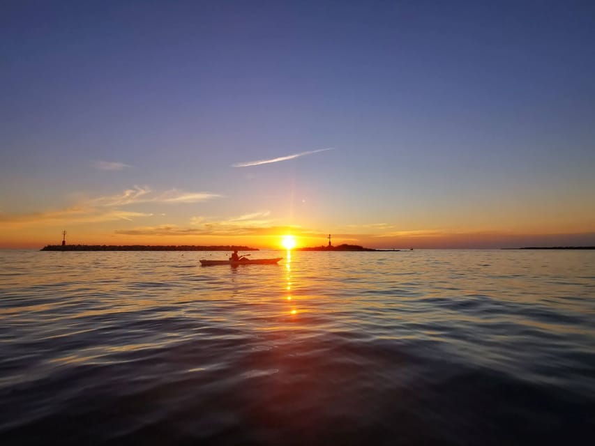 Poreč: Sea Kayaking Sunset Tour - The halfway stop, swimming, snacks, and drinks