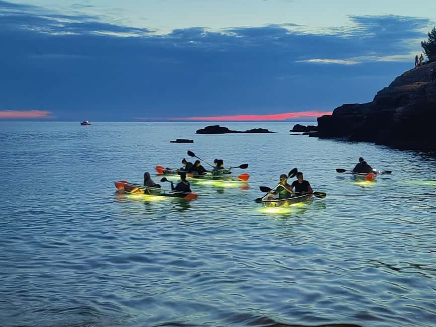Pula: Cave Sunset/Night Tour in Transparent Kayak - Turning on the lights beneath the kayak